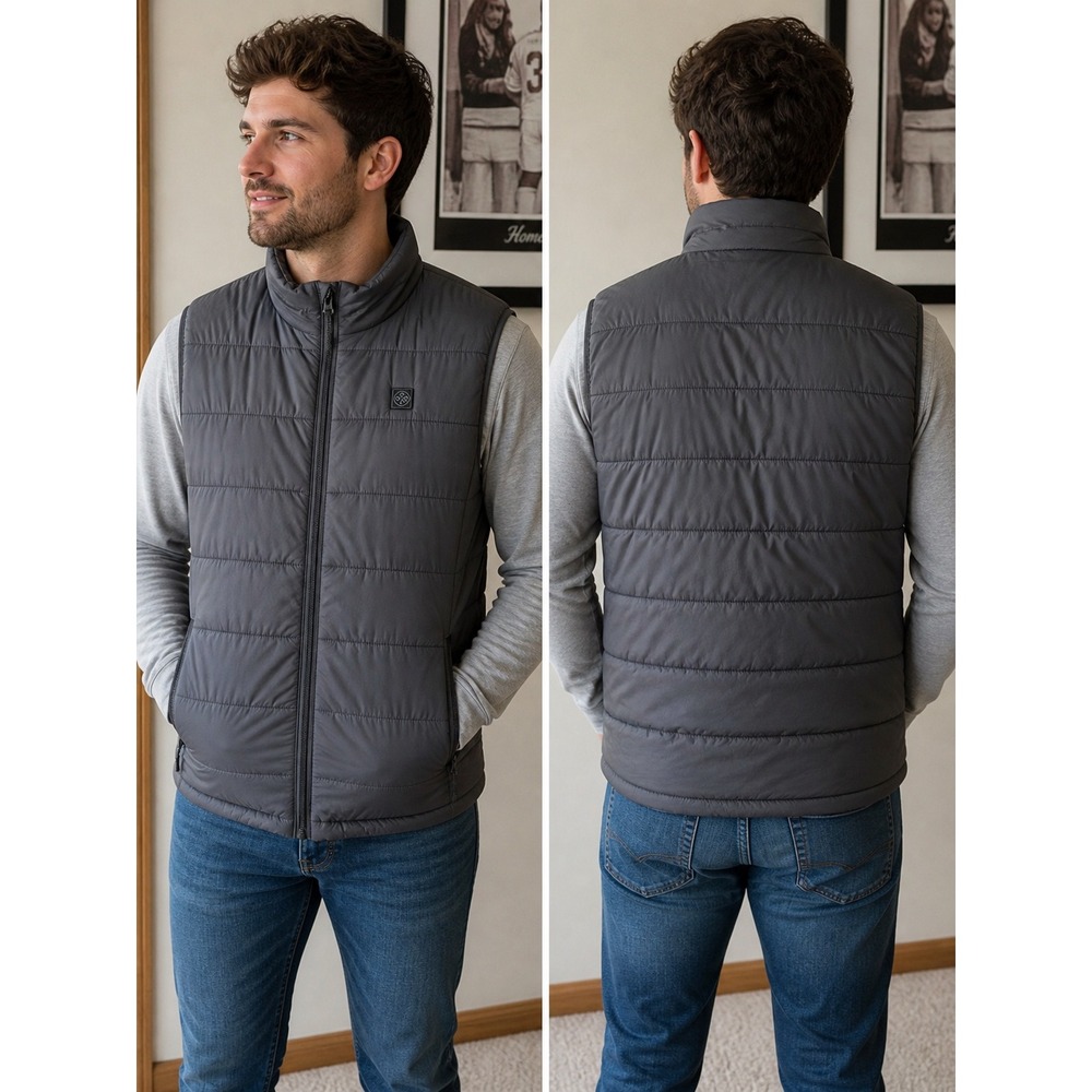 Ororo Heated‎ Puffer Vest Mens Small Gray Full Zip Battery Pocket READ Flaw